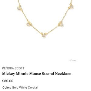 Kendra Scott Disney Mickey Minnie Mouse Gold Necklace NWT